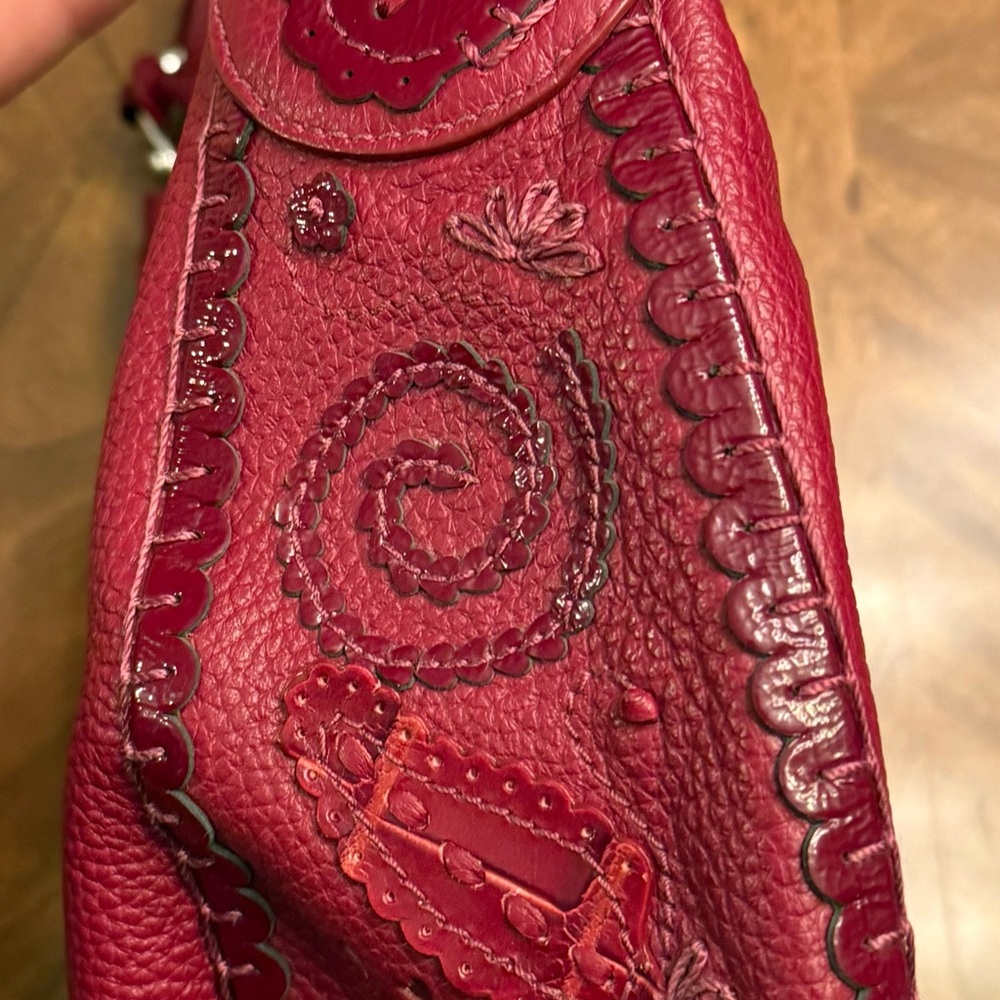 Brighton Ivanka Hobo Red Pebbled Leather Women's Purse With Paisley Accents - Picture 6 of 13